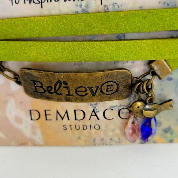 New Kelly Rae Roberts "Believe" Olive Green Ribbon Wrist Wrap Hook Boho Bracelet - Picture 2 of 5